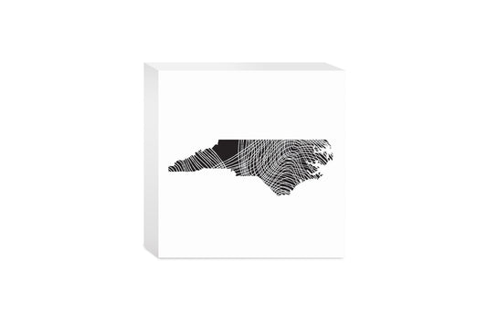 Minimalistic B&W North Carolina State Black With Fluid Lines | Wood Block | Eaches | Min 4