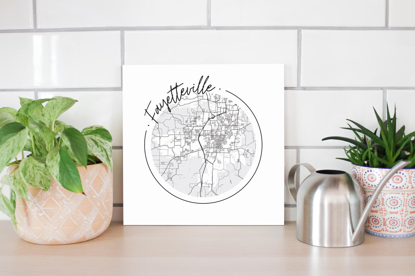 B&W Minimalist Arkansas Fayetteville Circle Map | Wood Sign | Eaches | Min 2