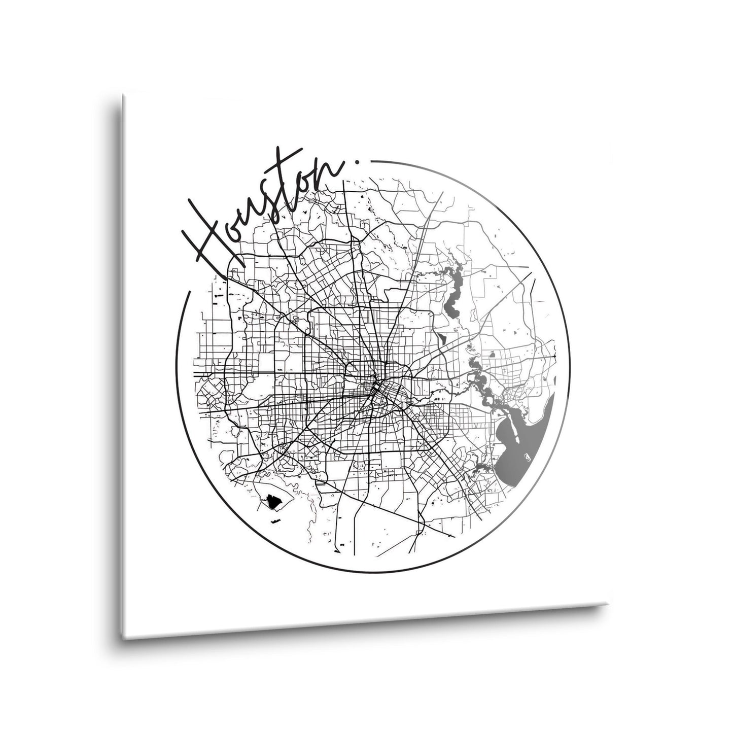 Modern Houston White Round Map | Hi-Def Glass Art | Eaches | Min 2
