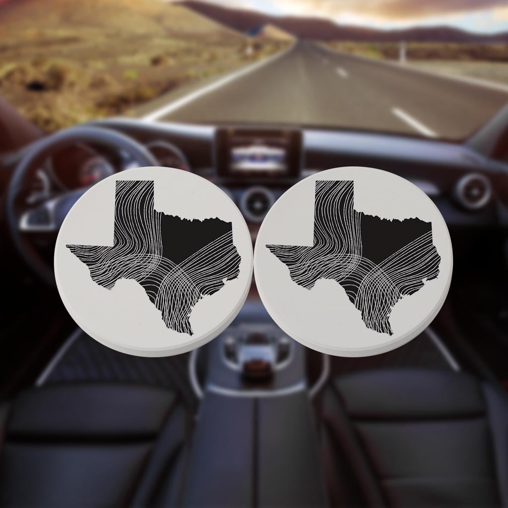 Modern Texas State Shape With Fluid Lines | Absorbent Car Coasters | Set of 2 | Min 4
