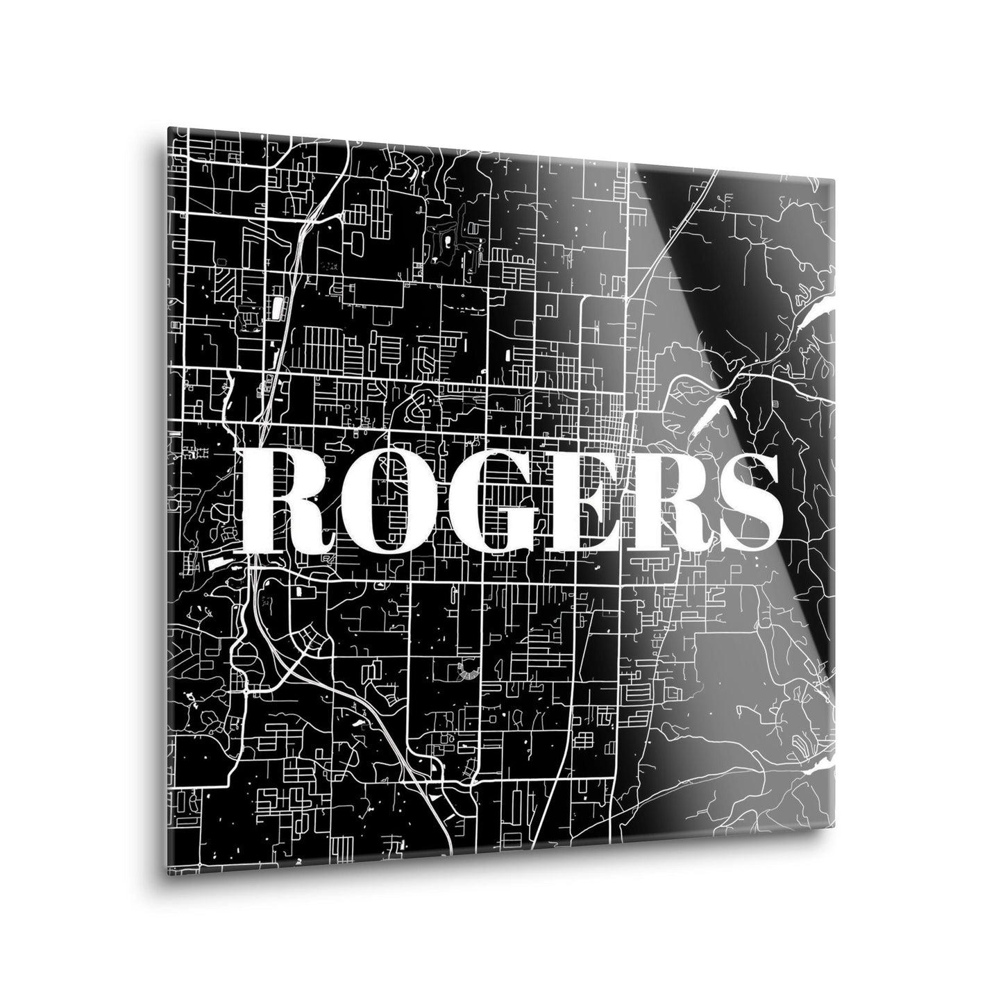 Minimalist B&W Arkansas Rogers Map | Hi-Def Glass Art | Eaches | Min 2