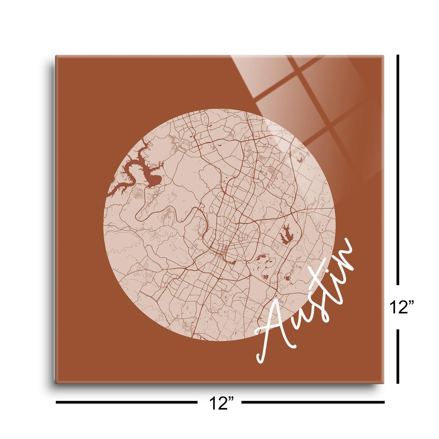 Modern Minimalist Texas Austin Circle Map | Hi-Def Glass Art | Eaches | Min 1