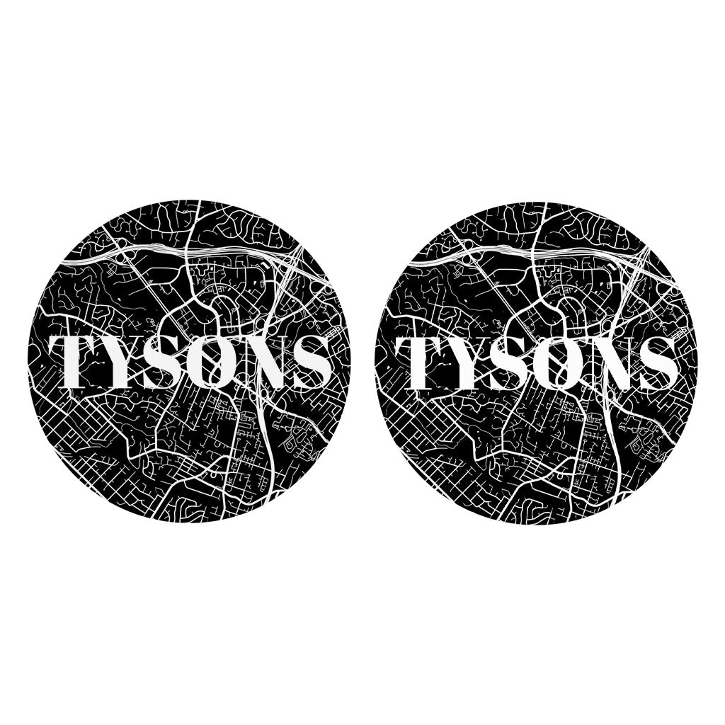 Minimalistic B&W Virginia Tysons Map | Absorbent Car Coasters | Set of 2 | Min 4