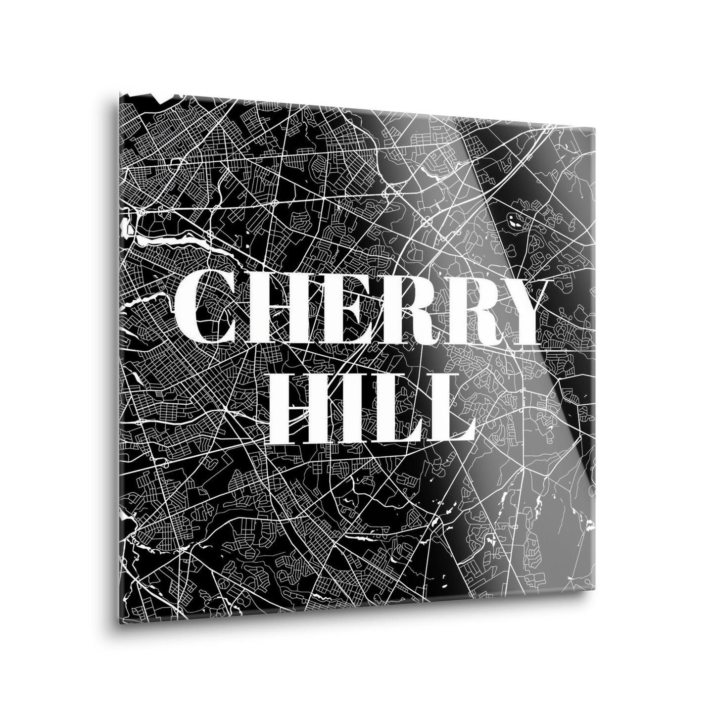 Minimalistic B&W New Jersey Cherry Hill Map | Hi-Def Glass Art | Eaches | Min 2