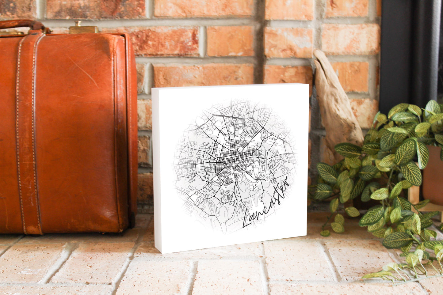 Minimalistic B&W Pennsylvania Lancaster Circle Map | Wood Block | Eaches | Min 2