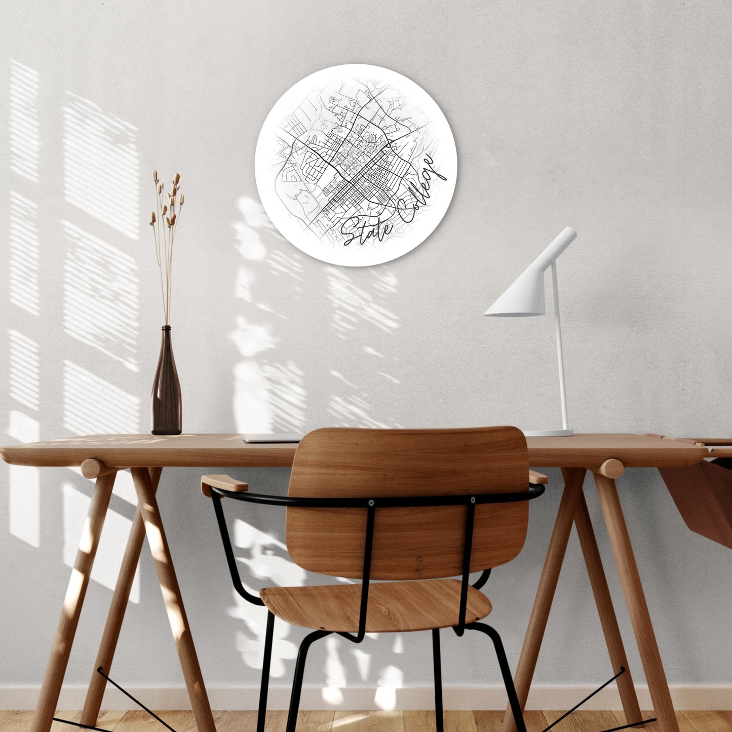 Minimalistic B&W Pennsylvania State College Circle Map | Wood Sign | Eaches | Min 1