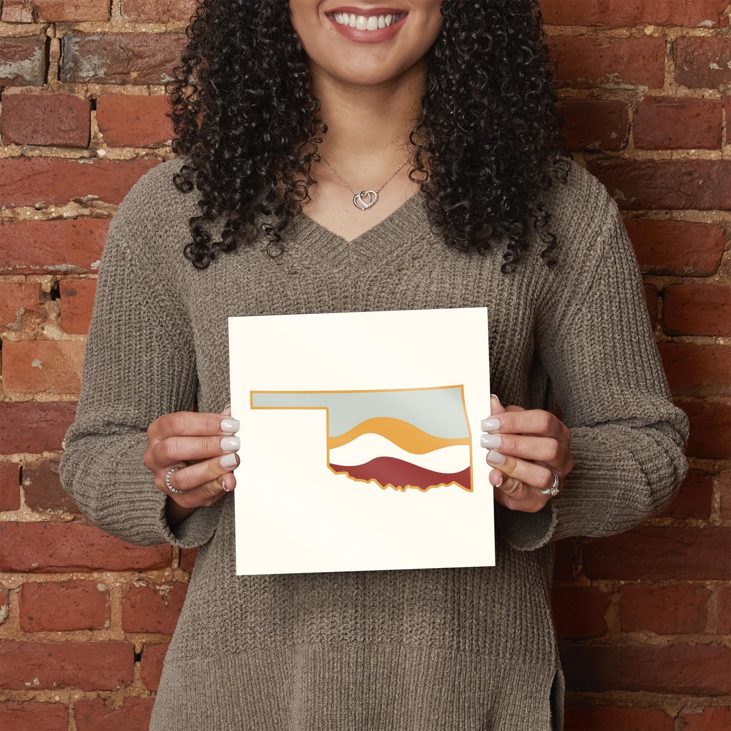 Modern Minimalist Oklahoma Cream Retro State Shape With Hills | Hi-Def Glass Art | Eaches | Min 2
