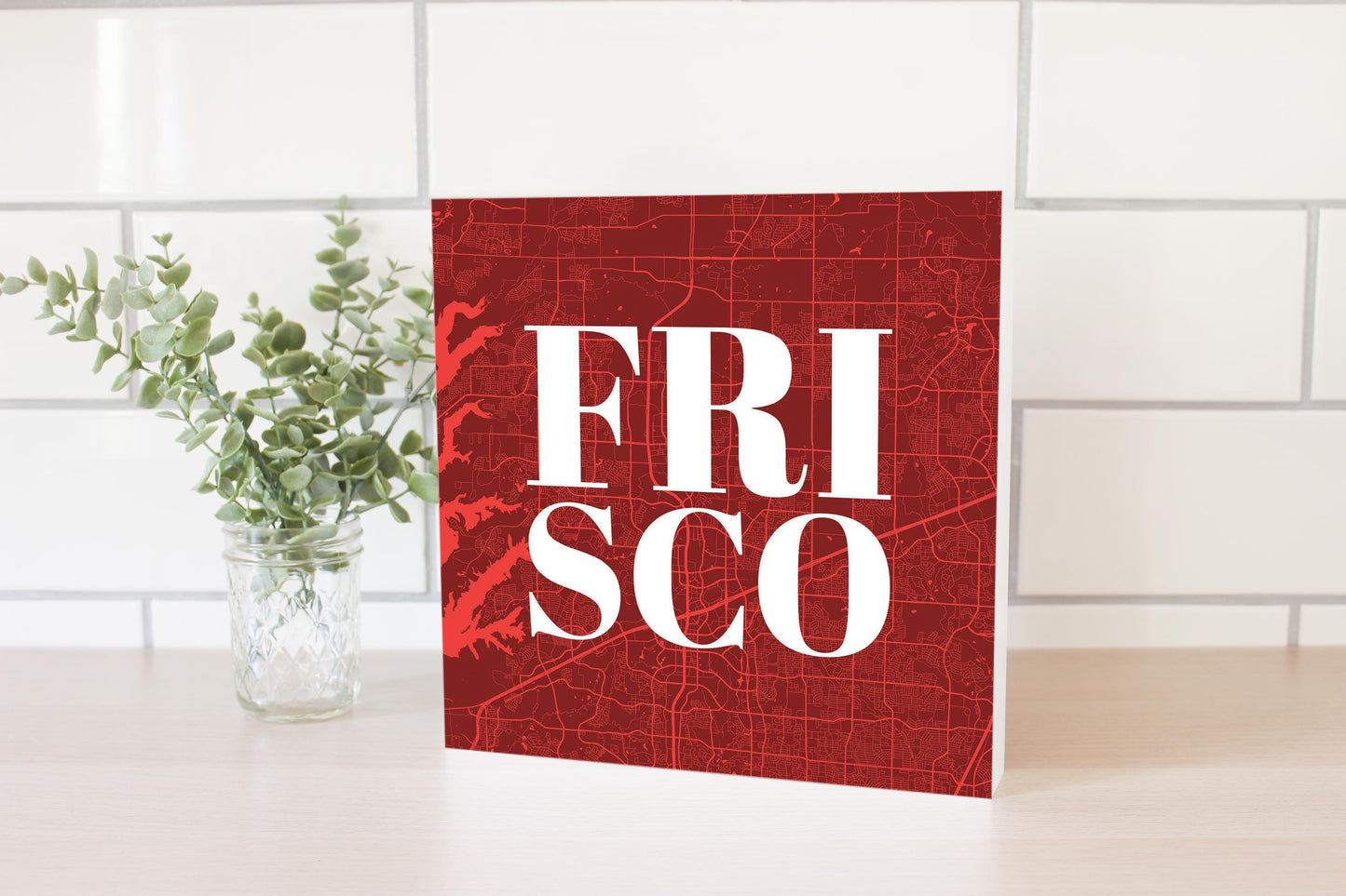 Modern Minimalist Texas Colors Frisco Map | Wood Block | Eaches | Min 2