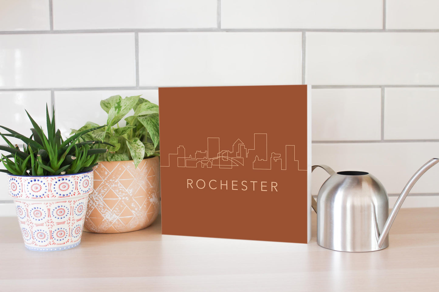 Modern Minimalist New York Rochester Skyline | Wood Block | Eaches | Min 2