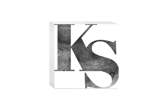 Minimalist B&W Kansas White Initials | Wood Block | Eaches | Min 4