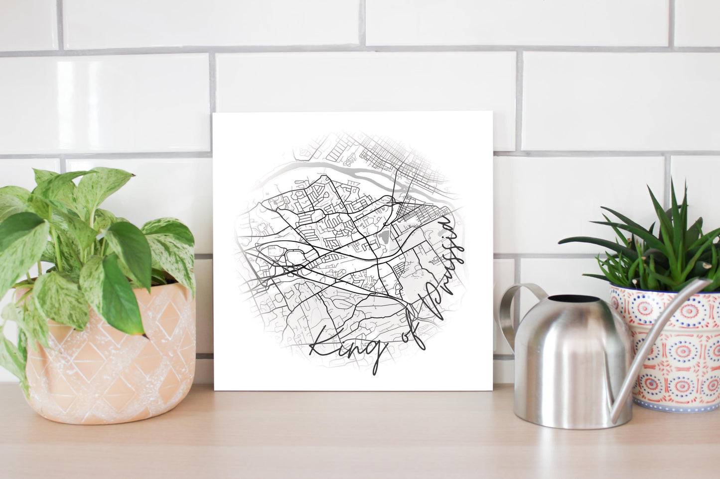 Minimalistic B&W Pennsylvania King Of Prussia Circle Map | Wood Sign | Eaches | Min 2