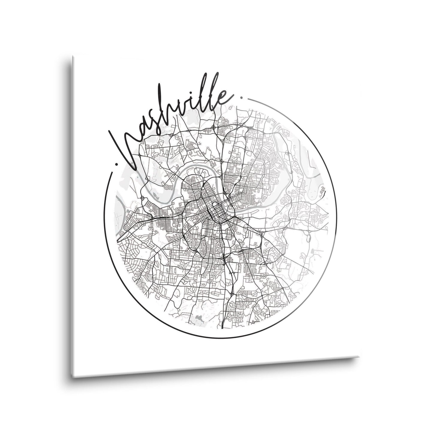 Minimalist B&W Tennessee Nashville Circle Map | Hi-Def Glass Art | Eaches | Min 2