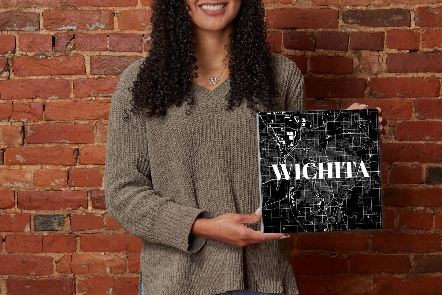 Minimalist B&W Kansas Wichita Map | Wood Block | Eaches | Min 2