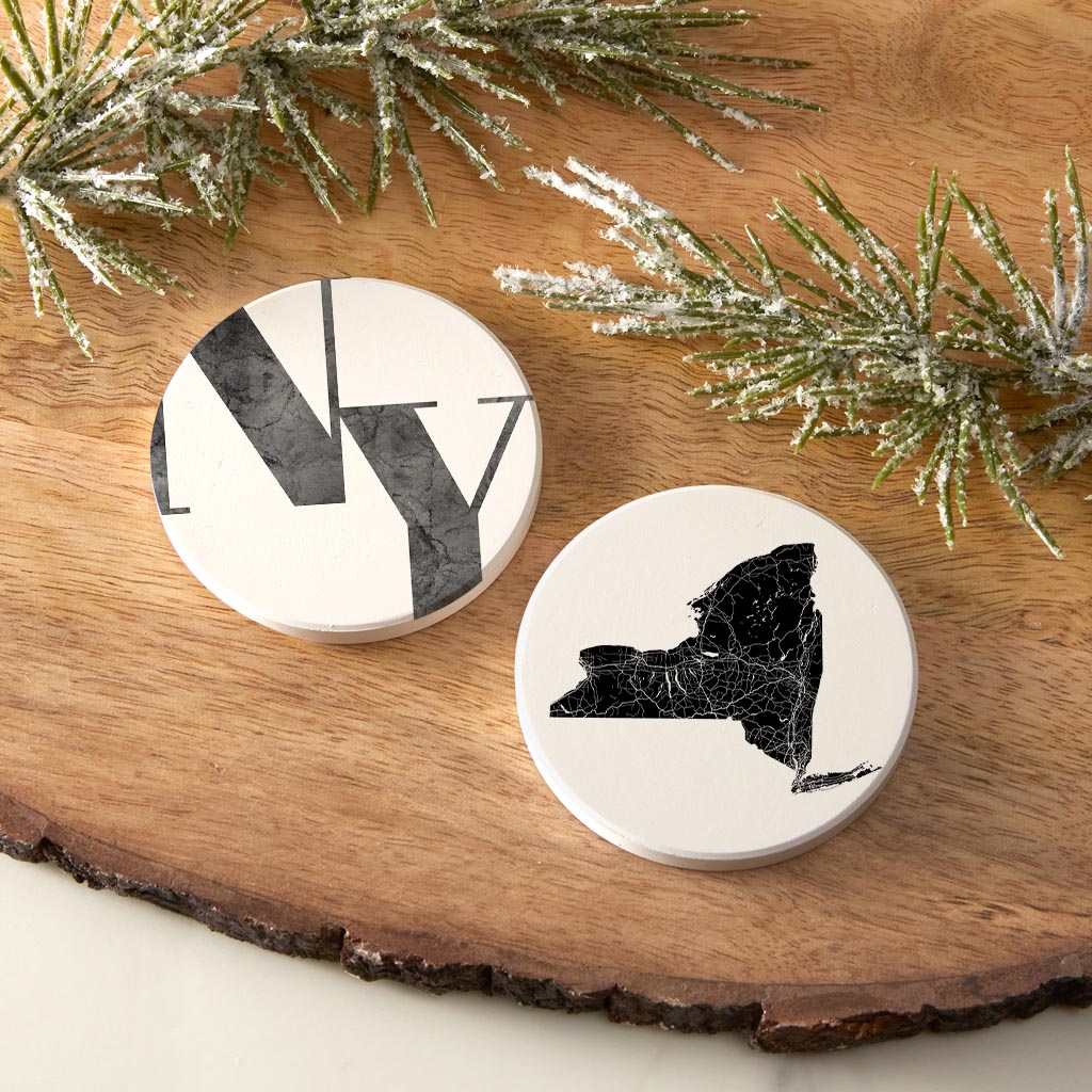 Minimalistic B&W New York Initials State| Absorbent Car Coasters | Set of 2 | Min 4