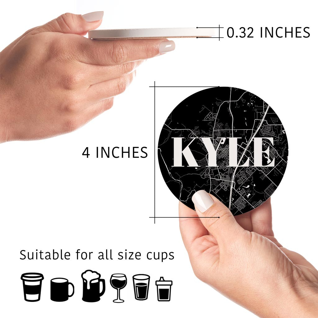 Minimalistic B&W Texas Kyle Map | Absorbent Coasters | Set of 4 | Min 2