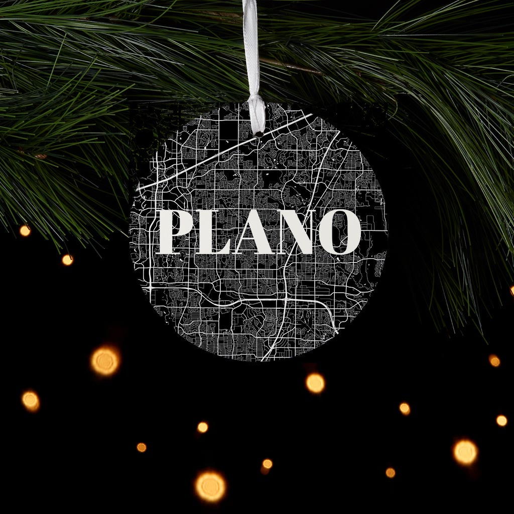 Minimalistic B&W Texas Plano Map | Wood Ornament | Eaches | Min 6