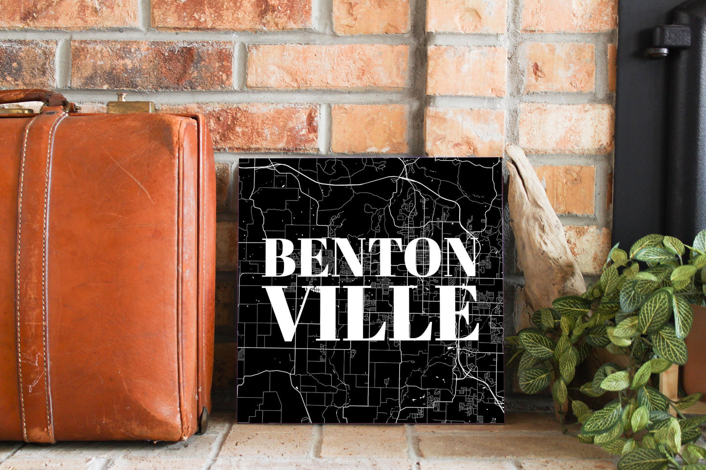Minimalist B&W Arkansas Bentonville Map | Wood Sign | Eaches | Min 2
