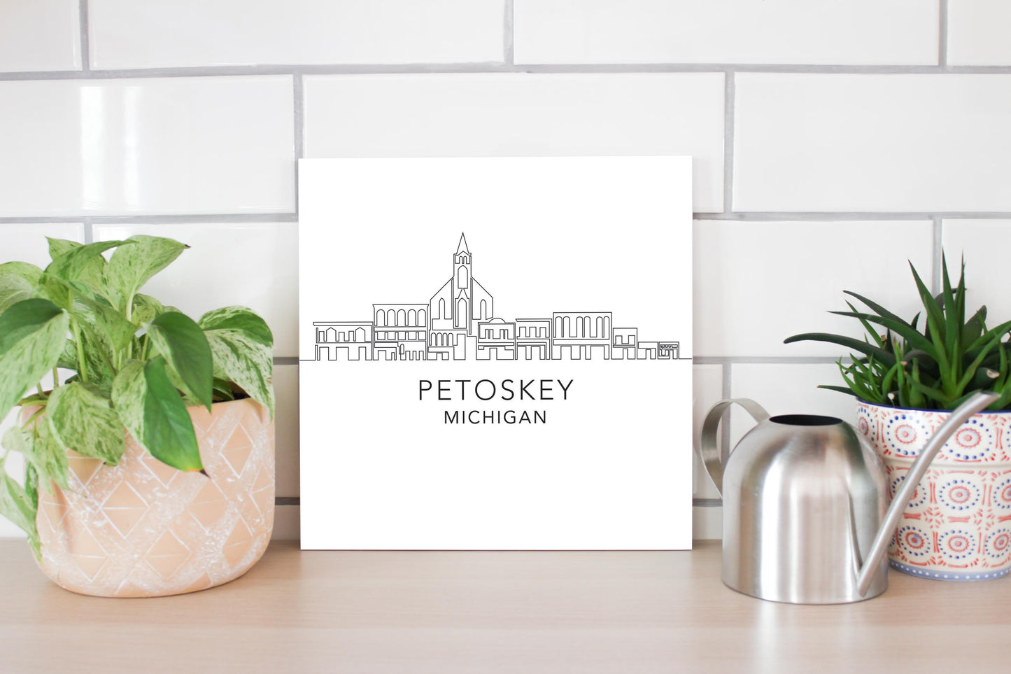 Minimalistic B&W Michigan Petoskey Skyline | Wood Sign | Eaches | Min 2