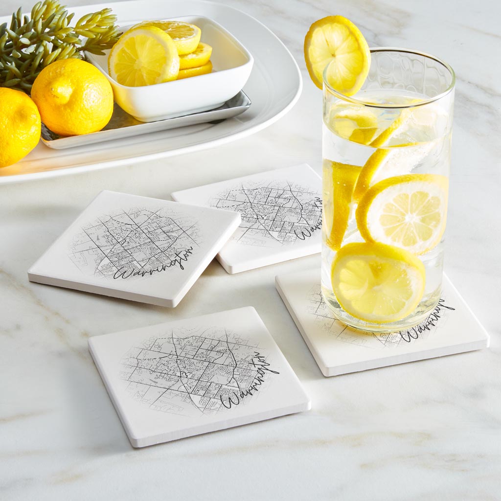 Minimalistic B&W Pennsylvania Warrington Circle Map | Absorbent Coasters | Set of 4 | Min 2