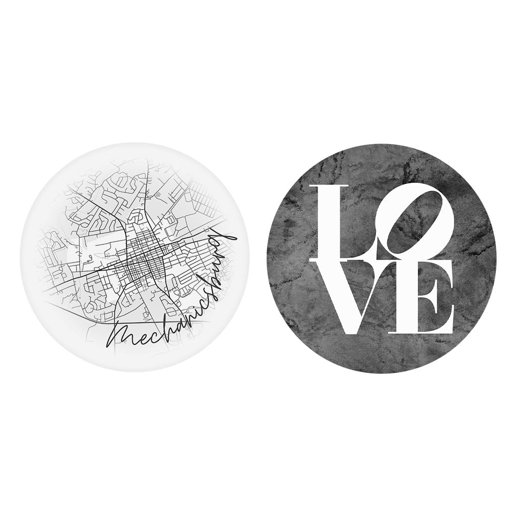 Minimalistic B&W Pennsylvania Mechanicsburg Circle Love| Absorbent Car Coasters | Set of 2 | Min 4