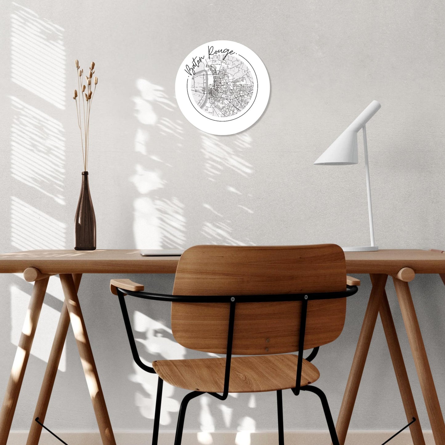 Minimalist B&W Louisiana Baton Rouge Circle Map | Wood Sign | Eaches | Min 1