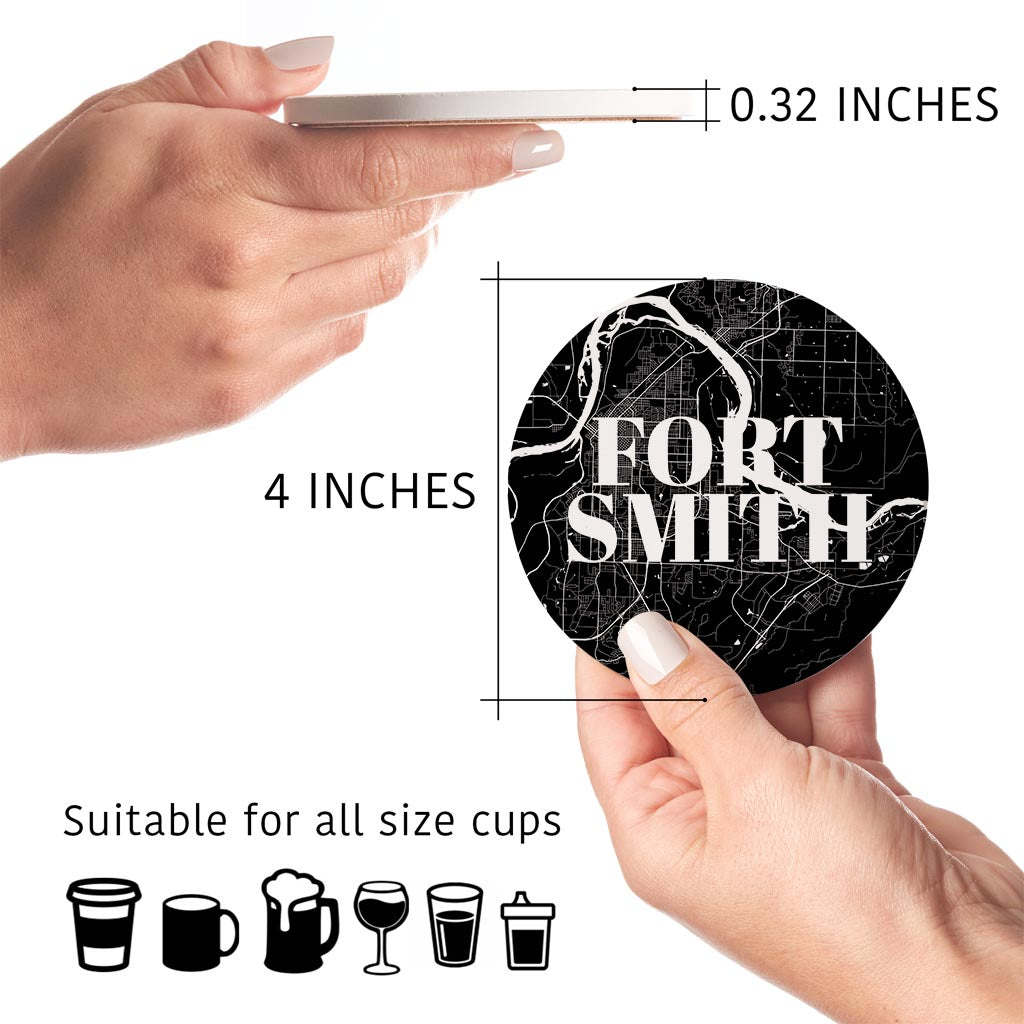 B&W Minimalist Arkansas Fort Smith Map | Absorbent Coasters | Set of 4 | Min 2