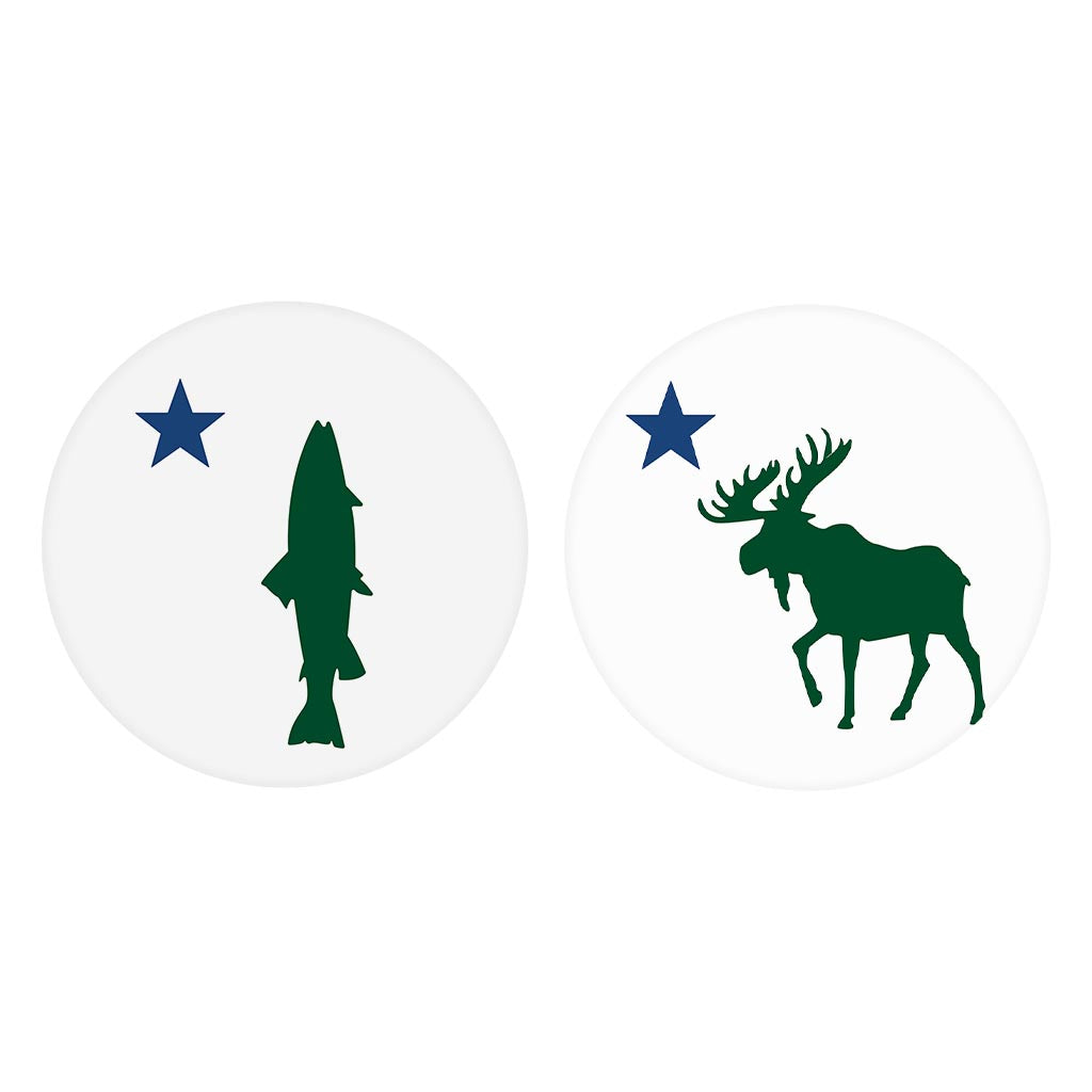New England Star With Trout Moose| Absorbent Car Coasters | Set of 2 | Min 4