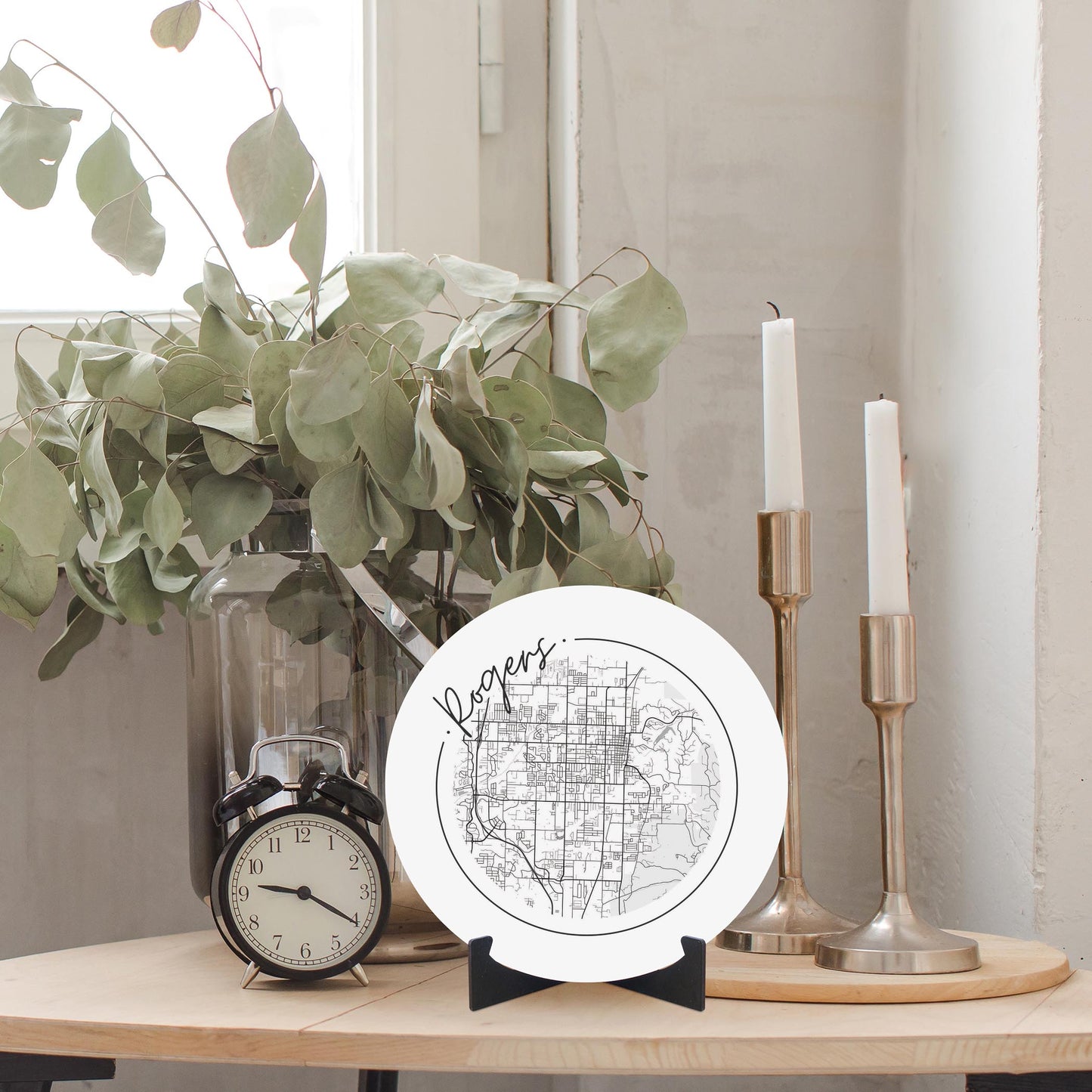 Minimalist B&W Arkansas Rogers Circle Map | Wood Sign | Eaches | Min 1