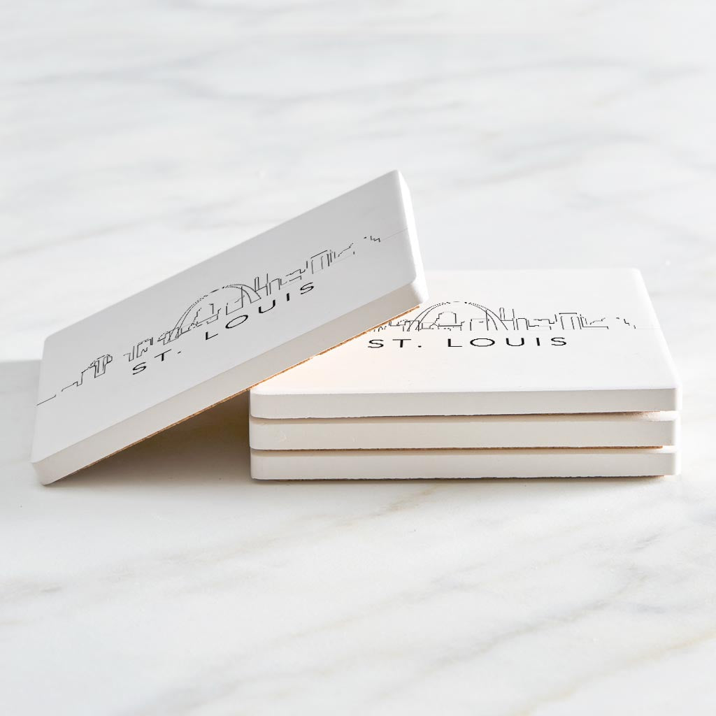 Minimalist B&W Missouri St Louis Skyline | Absorbent Coasters | Set of 4 | Min 2