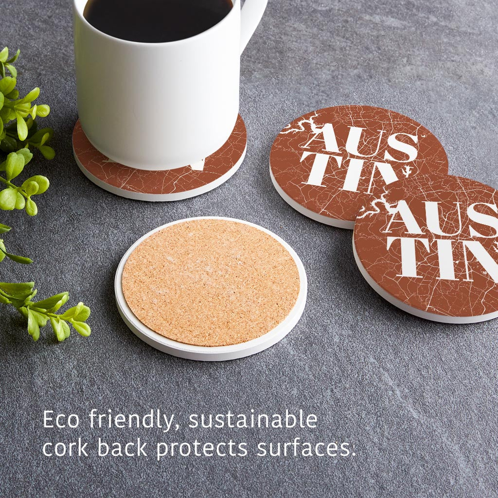 Modern Minimalist Texas Austin Map | Absorbent Coasters | Set of 4 | Min 2