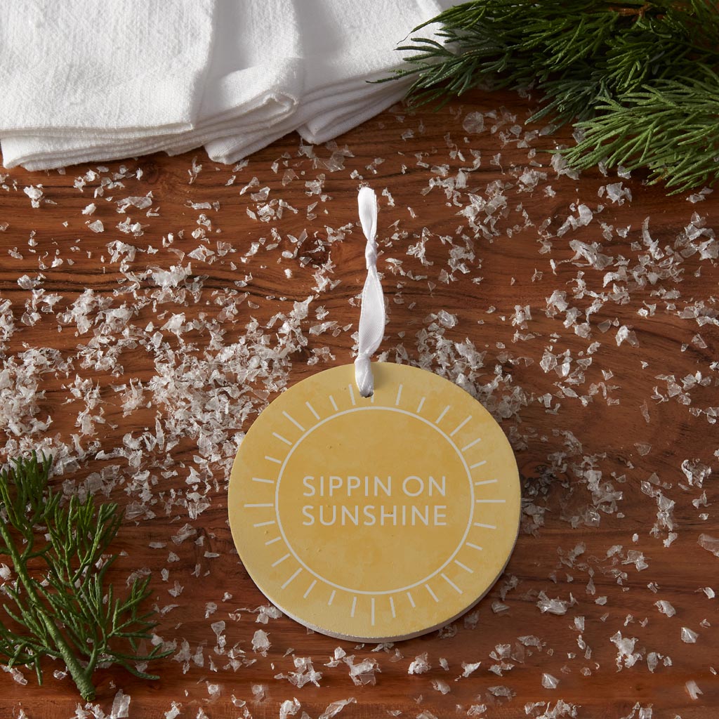Sippin On Sunshine Yellow | Wood Ornament | Eaches | Min 6