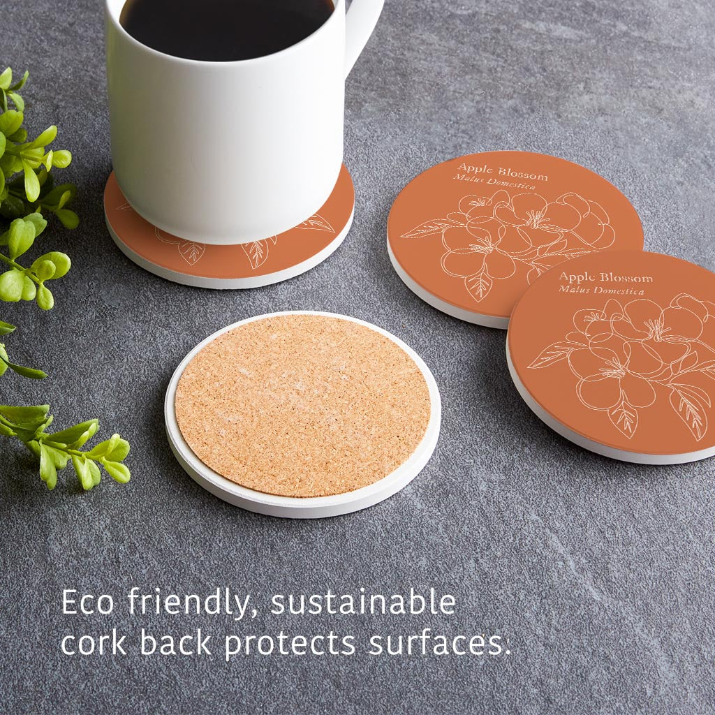 Modern Minimalist Arkansas Single Line Apple Blossoms | Absorbent Coasters | Set of 4 | Min 2