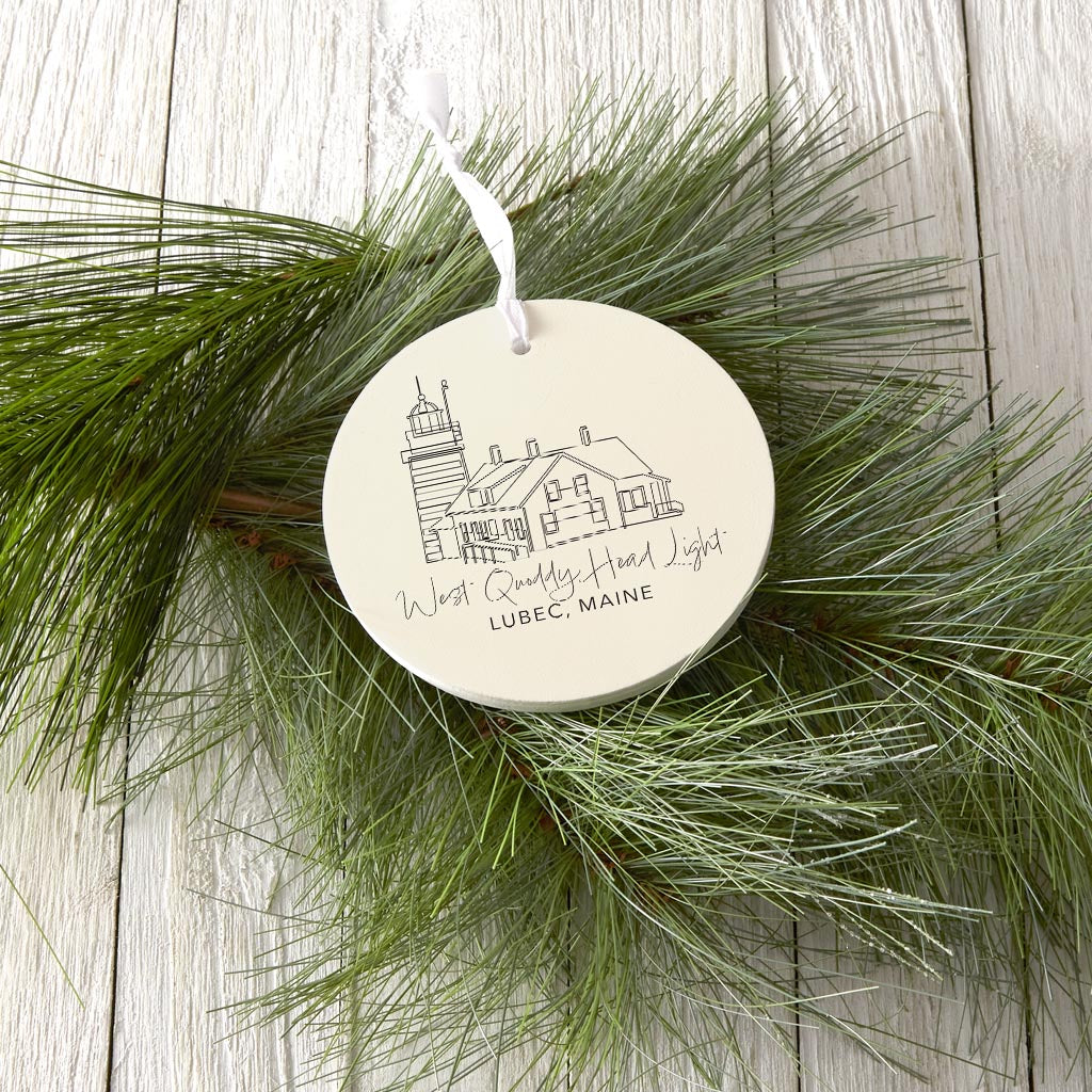 Cream West Quoddy Head Light | Wood Ornament | Eaches | Min 6