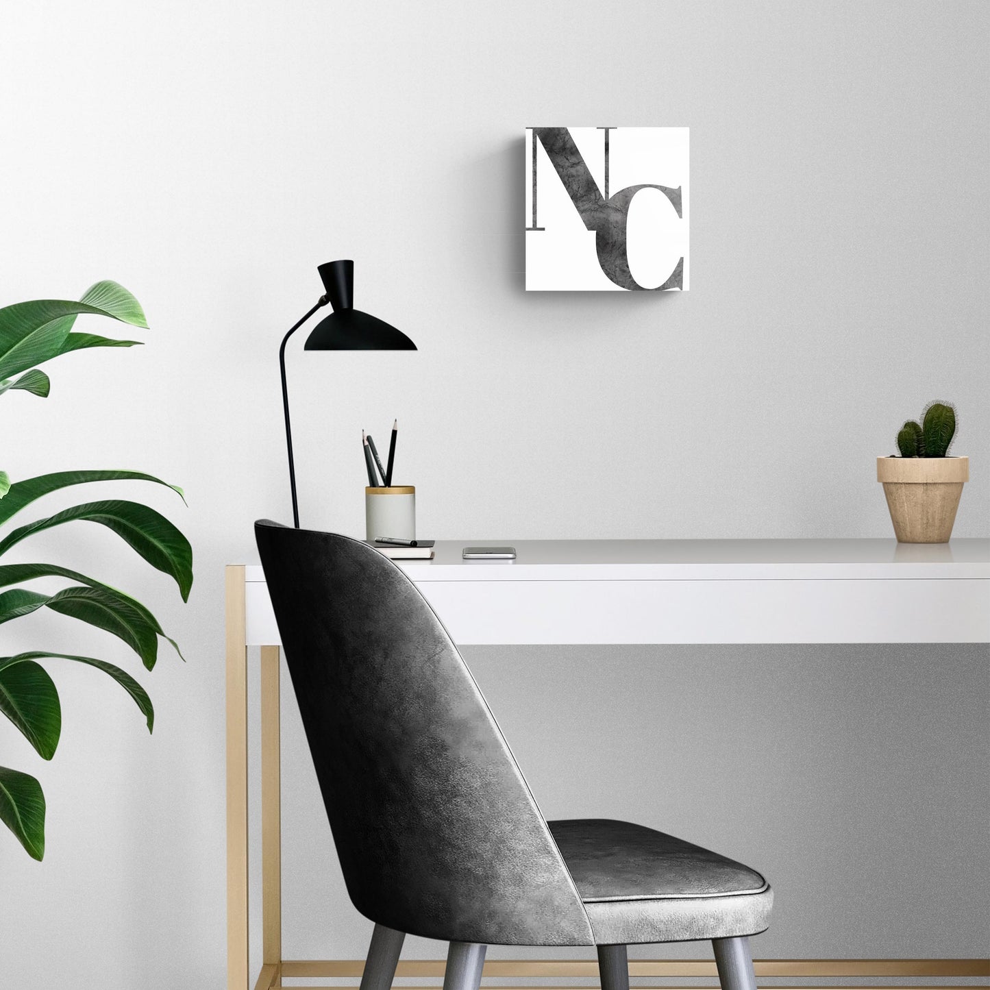 Minimalistic B&W North Carolina White Initials | Hi-Def Glass Art | Eaches | Min 2
