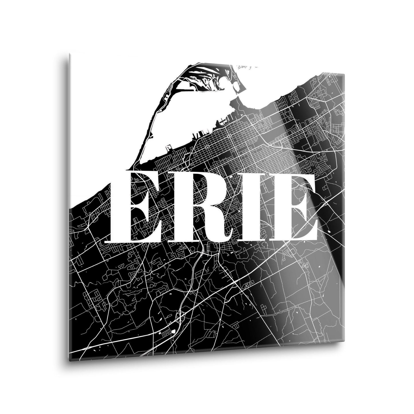 Minimalistic B&W Pennsylvania Erie Map | Hi-Def Glass Art | Eaches | Min 1
