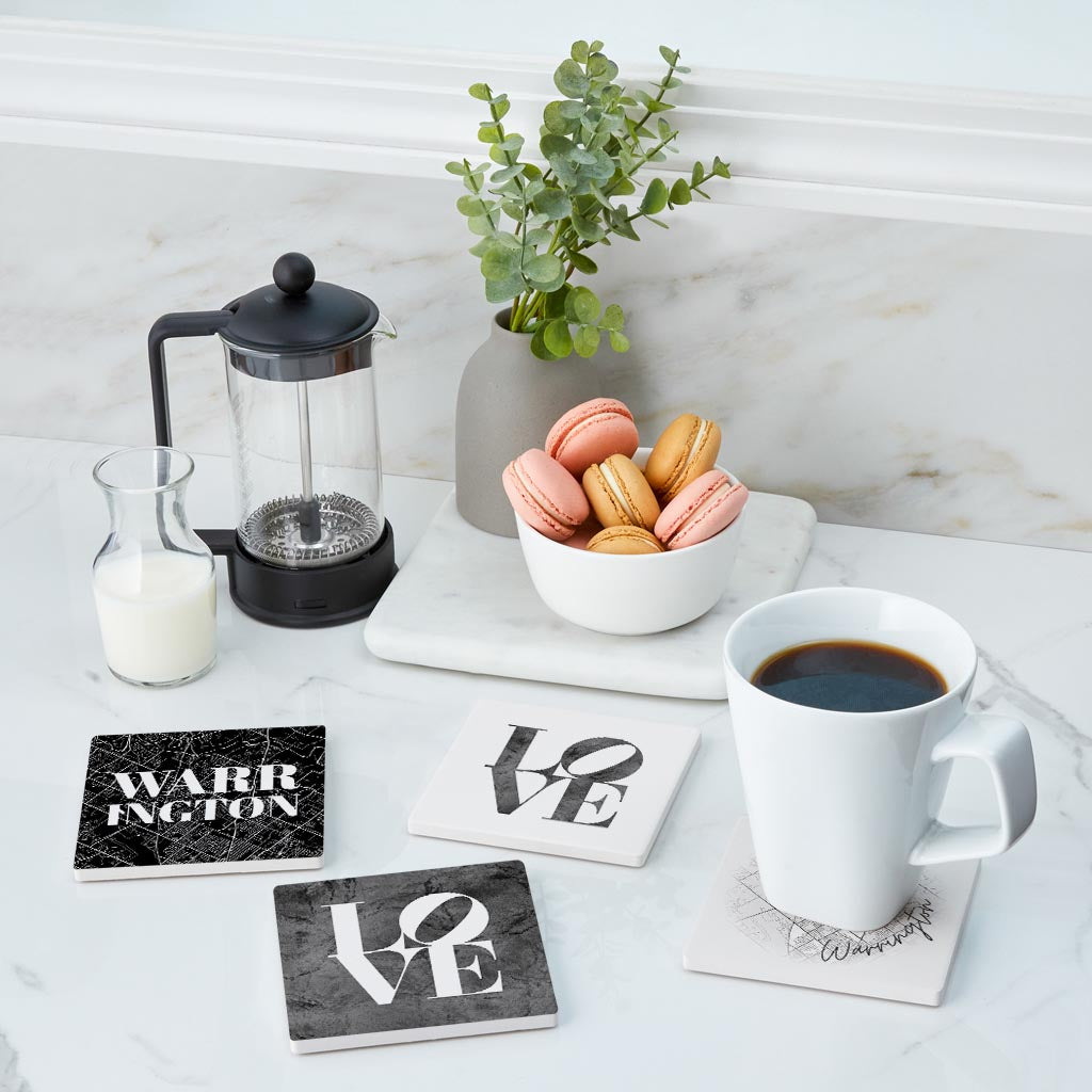 Minimalistic B&W Pennsylvania Warrington Maps Love| Absorbent Coasters | Set of 4 | Min 2