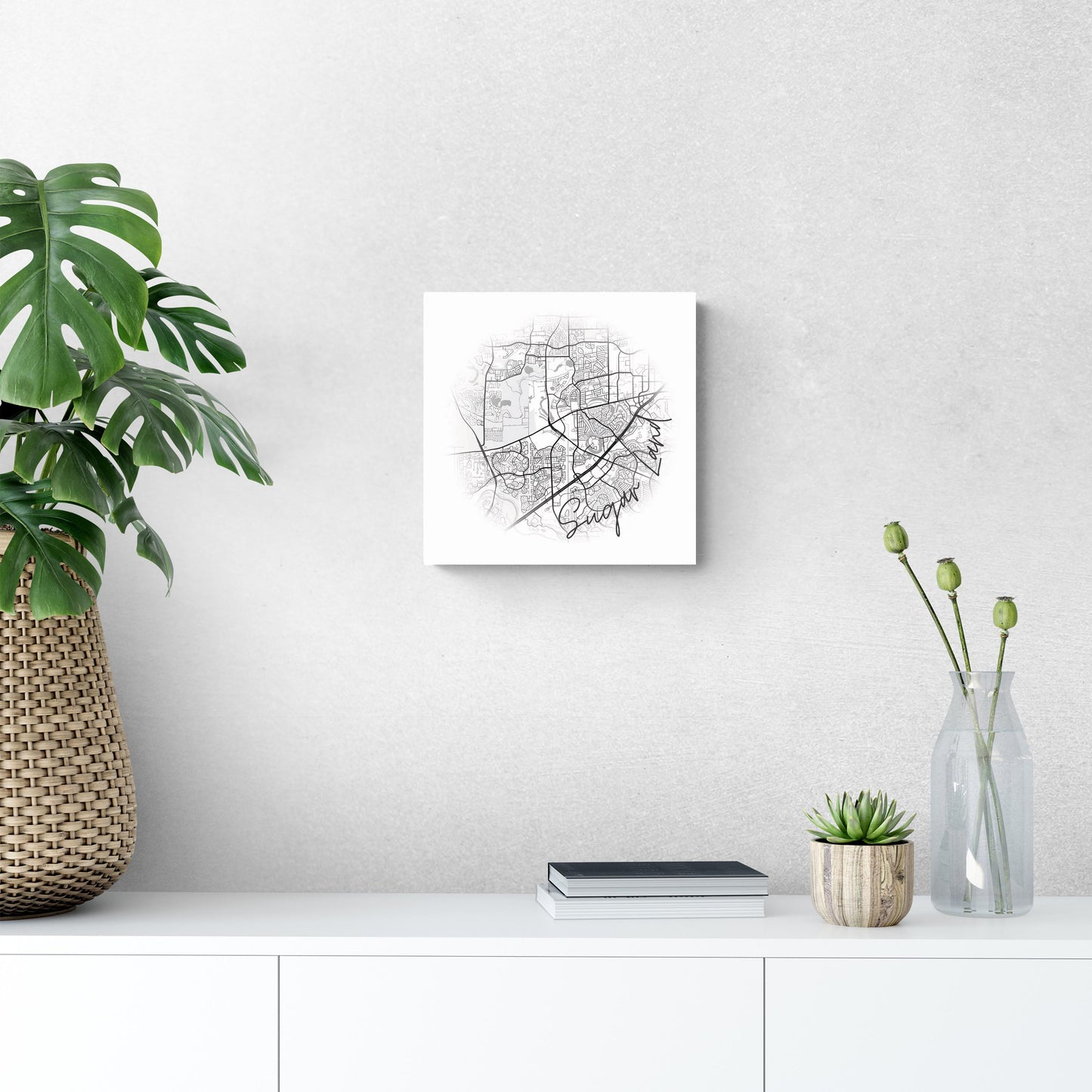 Minimalistic B&W Texas Sugarland Circle Map | Wood Sign | Eaches | Min 2