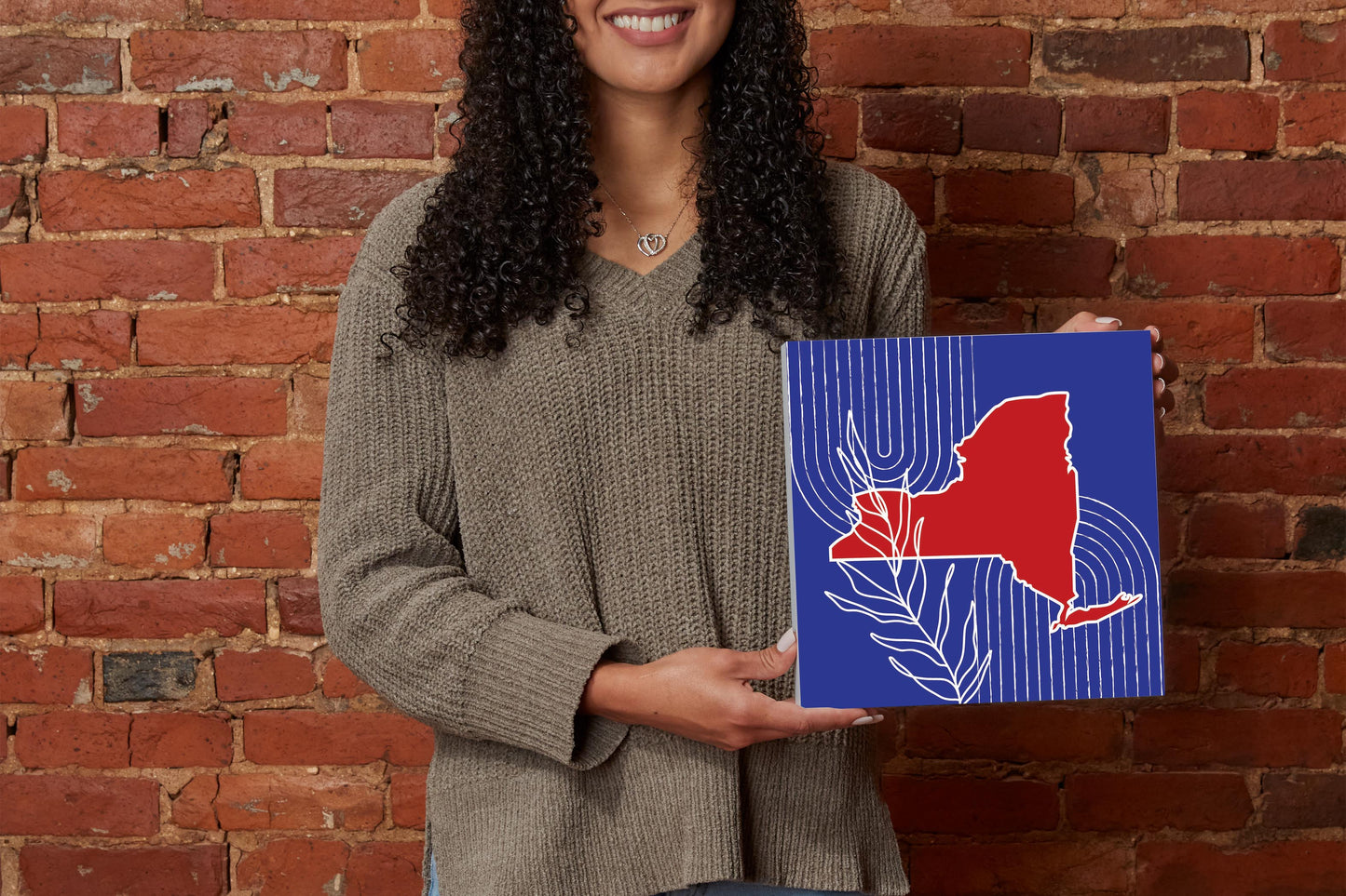 Red White And Blue New York State Retro Thin Lines | Wood Block | Eaches | Min 2