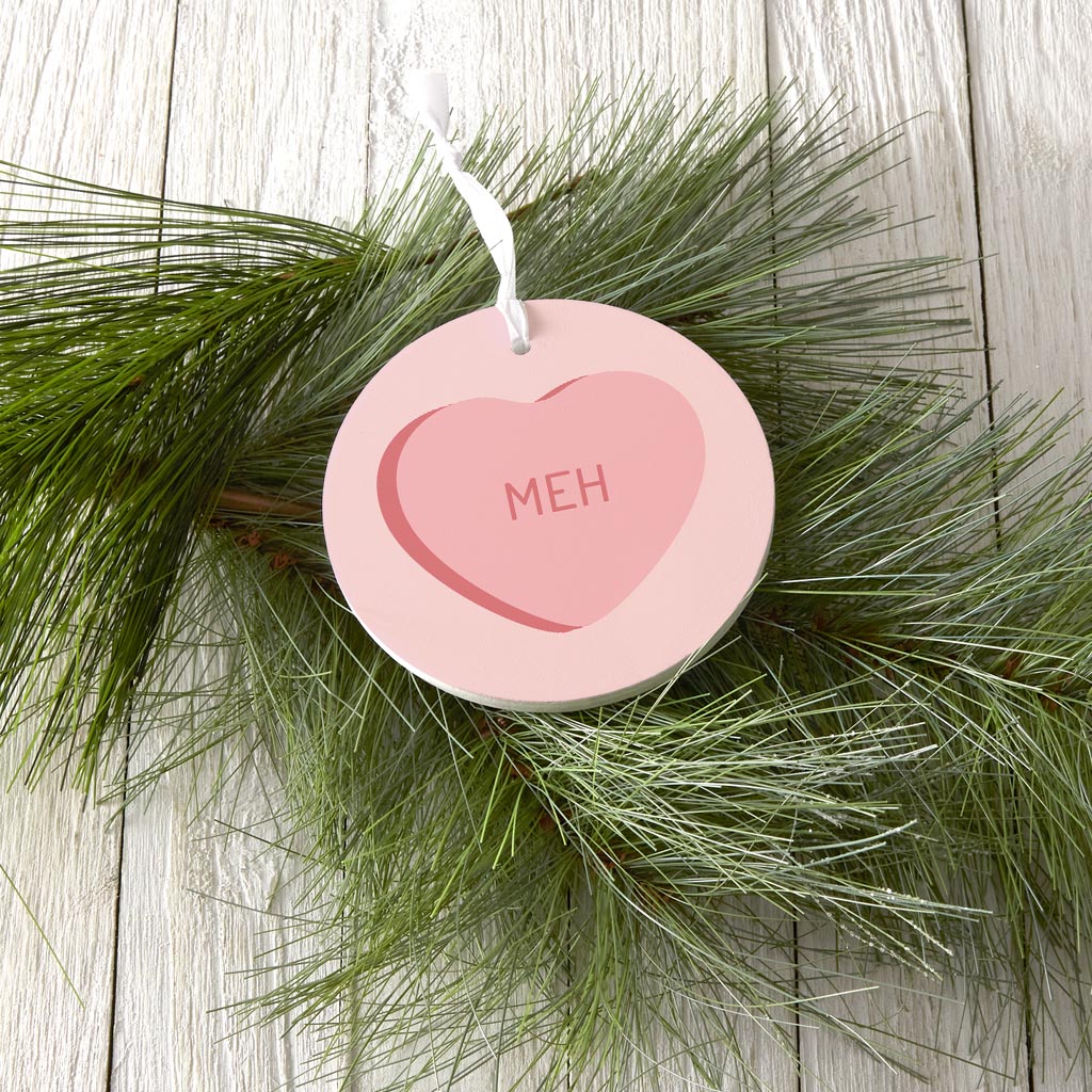 Funny Message Hearts Meh | Wood Ornament | Eaches | Min 6