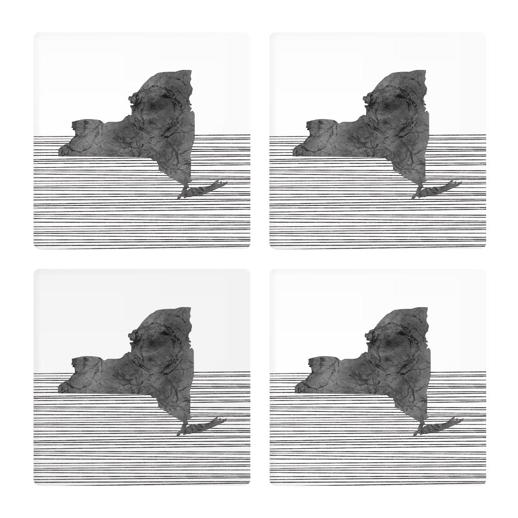 Minimalistic B&W New York Shape Straight Lines | Absorbent Coasters | Set of 4 | Min 2