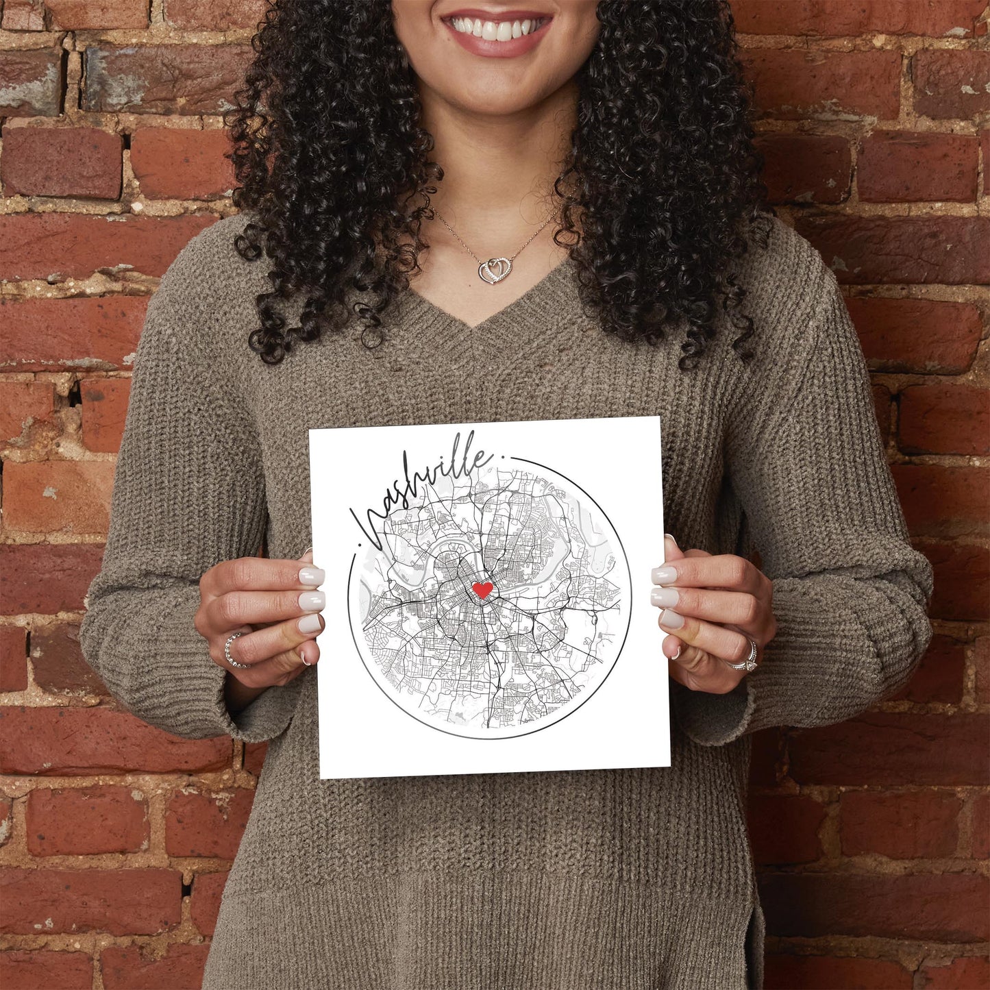 Minimalist B&W Tennessee Nashville Circle Map Heart | Hi-Def Glass Art | Eaches | Min 2