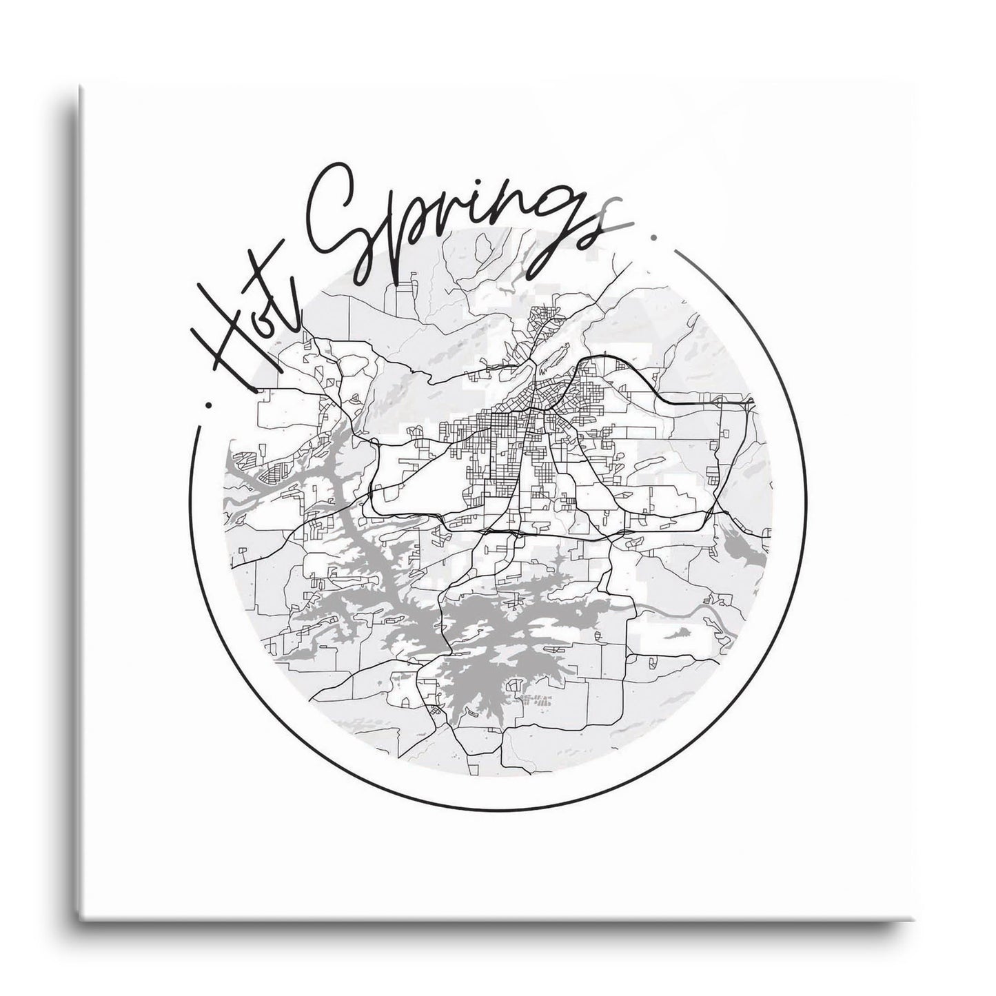 B&W Minimalist Arkansas Hot Springs Circle Map | Hi-Def Glass Art | Eaches | Min 1