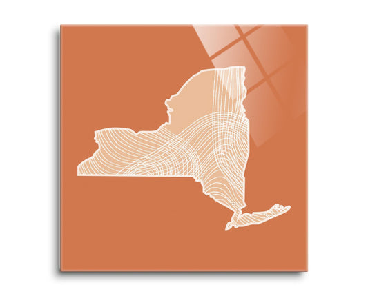 Modern Minimalist New York State Fluid Lines Dark | Hi-Def Glass Art | Eaches | Min 2