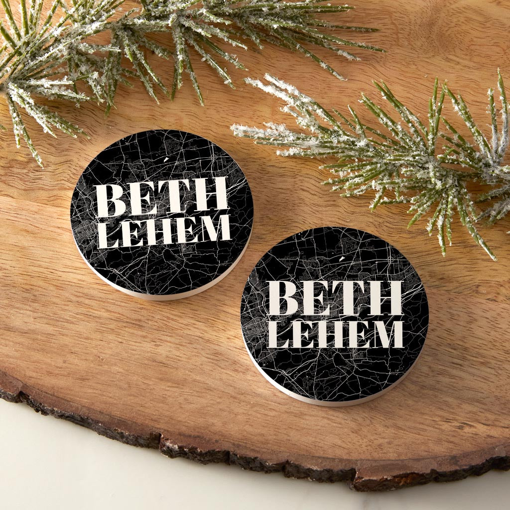 Minimalistic B&W Pennsylvania Bethlehem Map | Absorbent Car Coasters | Set of 2 | Min 4