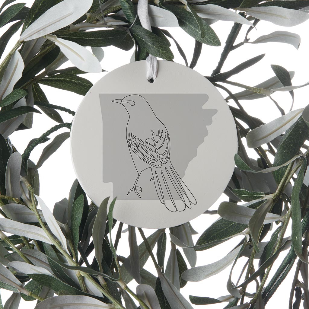 B&W Minimalist Arkansas Single Line Bird | Wood Ornament | Eaches | Min 6