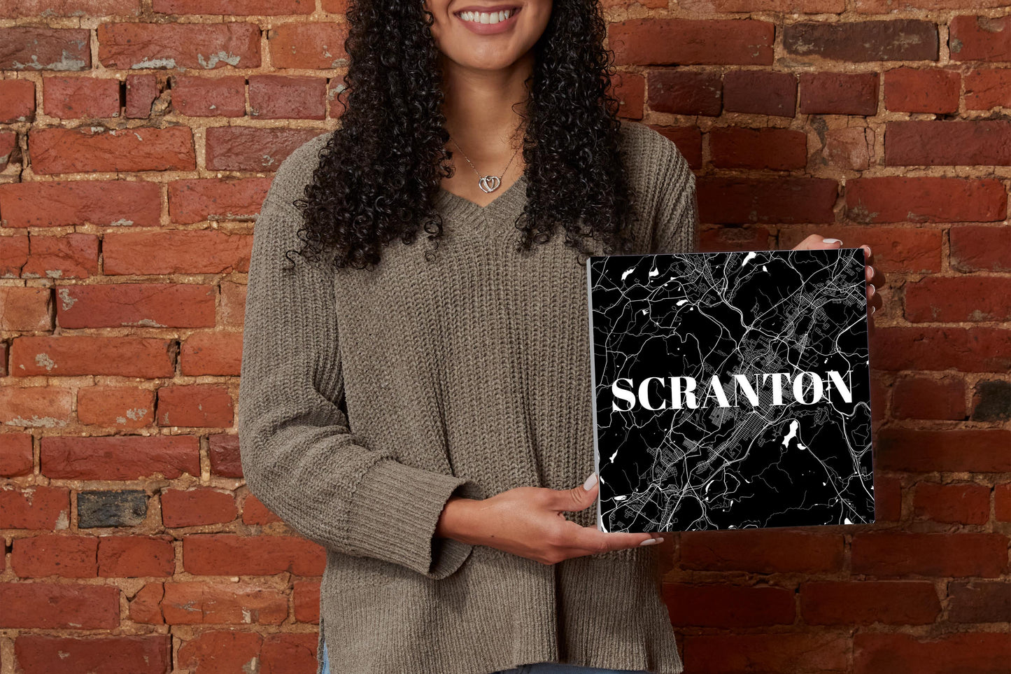 Minimalistic B&W Pennsylvania Scranton Map | Wood Block | Eaches | Min 2