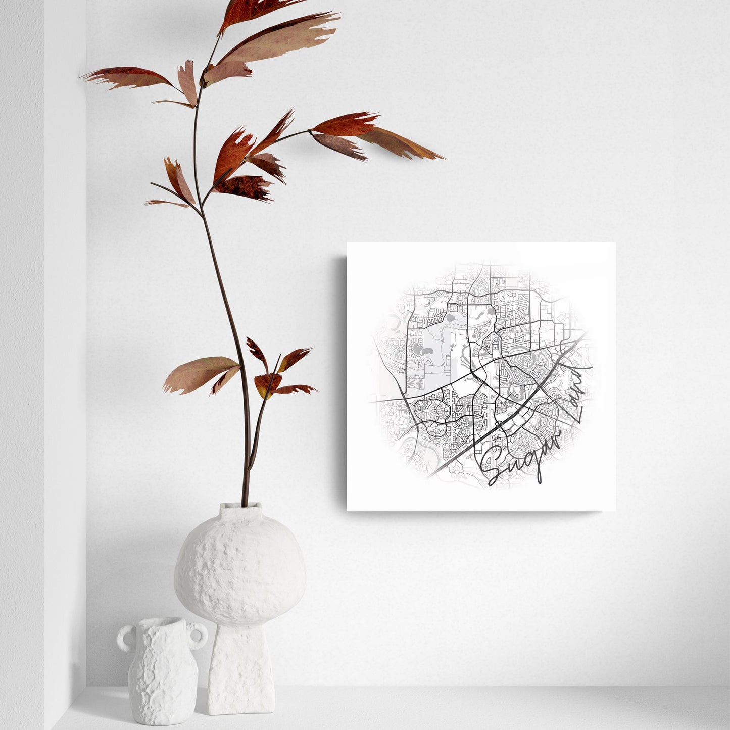 Minimalistic B&W Texas Sugarland Circle Map | Hi-Def Glass Art | Eaches | Min 2