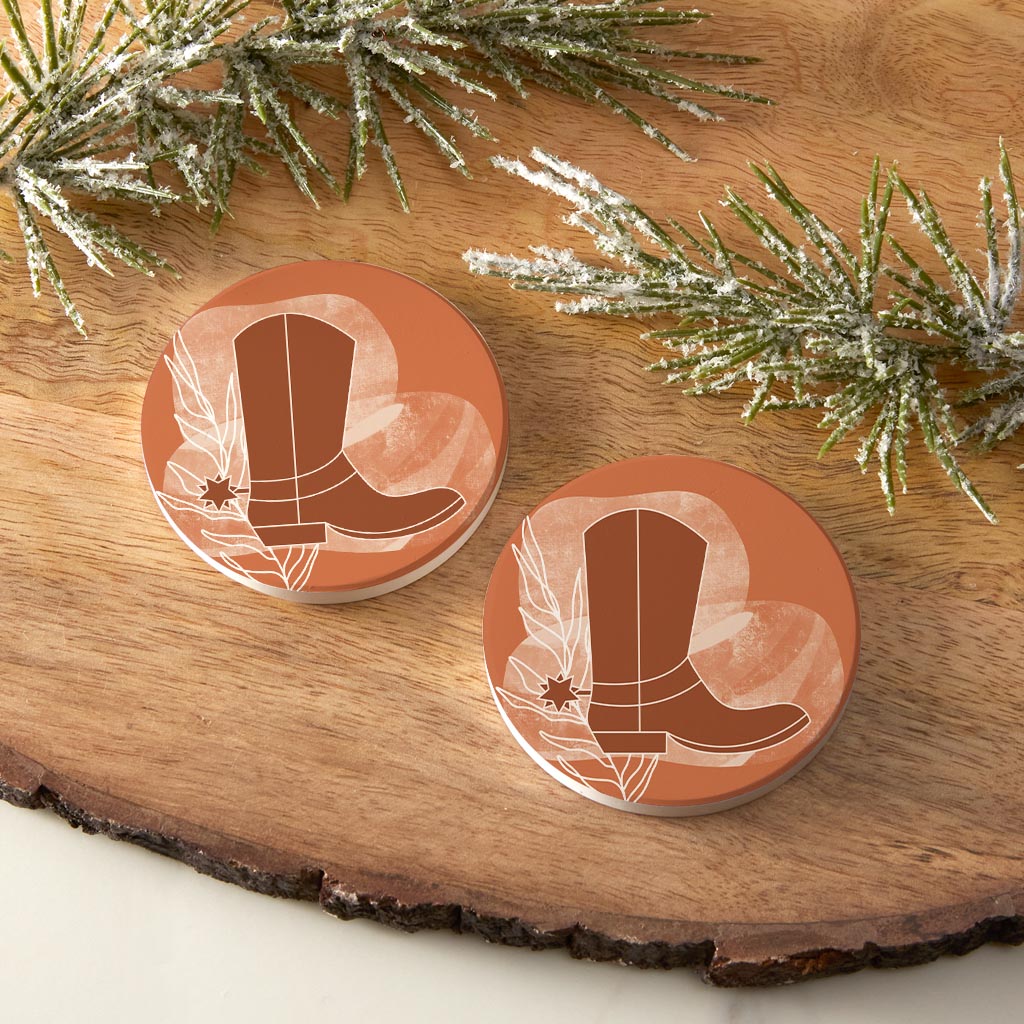 Modern Minimalist Texas Cowboy Boot | Absorbent Car Coasters | Set of 2 | Min 4
