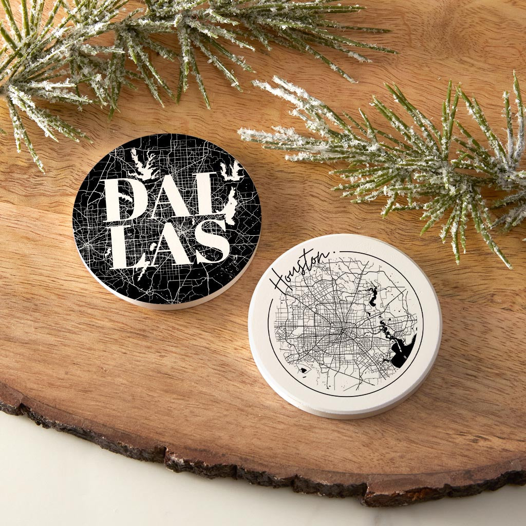 Modern Black White Texas Set | Absorbent Car Coasters | Set of 2 | Min 4