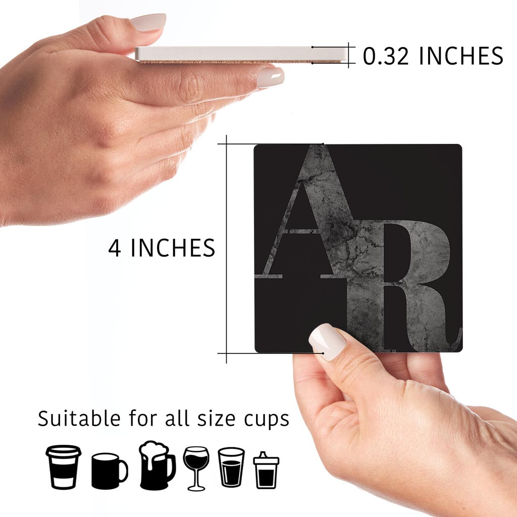 B&W Minimalist Arkansas Initials And State Shapes | Absorbent Coasters | Set of 4 | Min 2